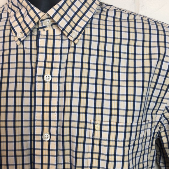 Izod Long Sleeve Buttondown Shirt Sz L Large Yellow Blue Plaid - Picture 2 of 5